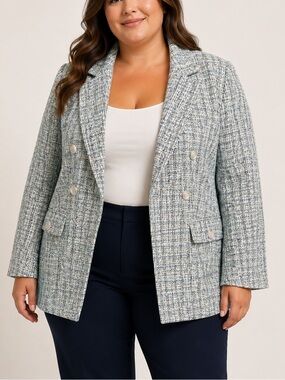 NWT Jones New York 3X Blue Tweed Faux Double Breasted Blazer